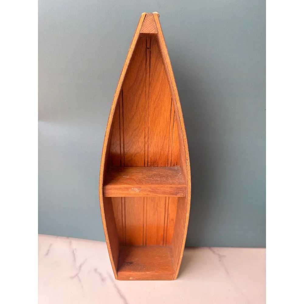 Wooden Boat Shelf Nautical Navy Blue Wall Decor Canoe Display 15.5 Inch